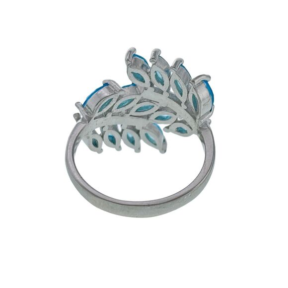 Vintage Sterling Silver 925 Three Row Blue Marquis Cubic Zirconia Ring Size 6 - Picture 3 of 9